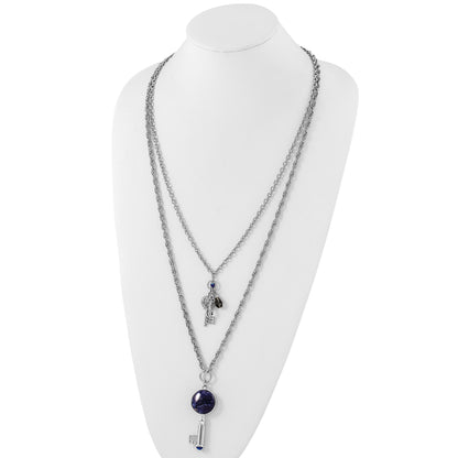 Fashion 1928 Jewelry Silver-Tone Two Strand Three Key Pendants Crystal And Sodalite Accents Necklace
