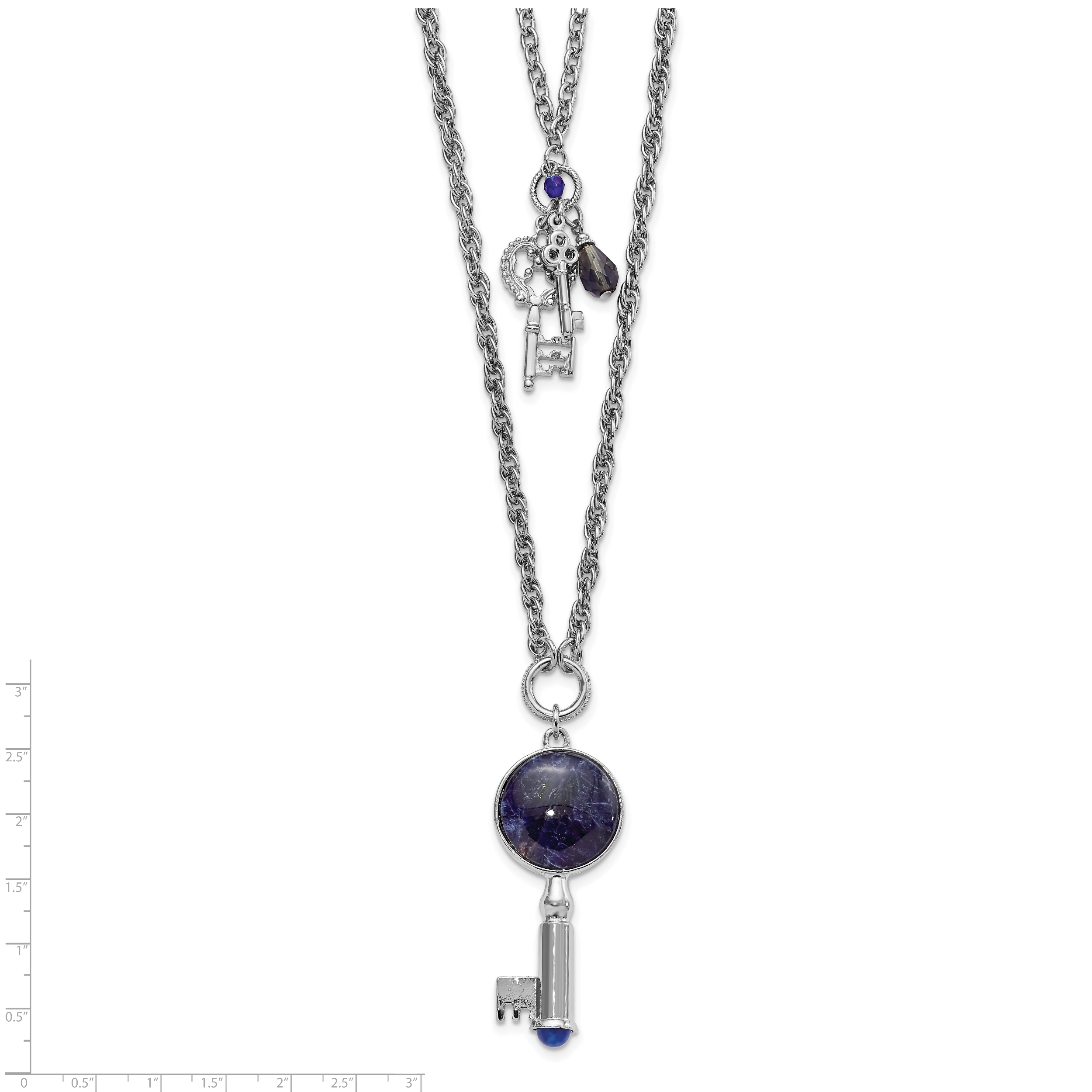Fashion 1928 Jewelry Silver-Tone Two Strand Three Key Pendants Crystal And Sodalite Accents Necklace