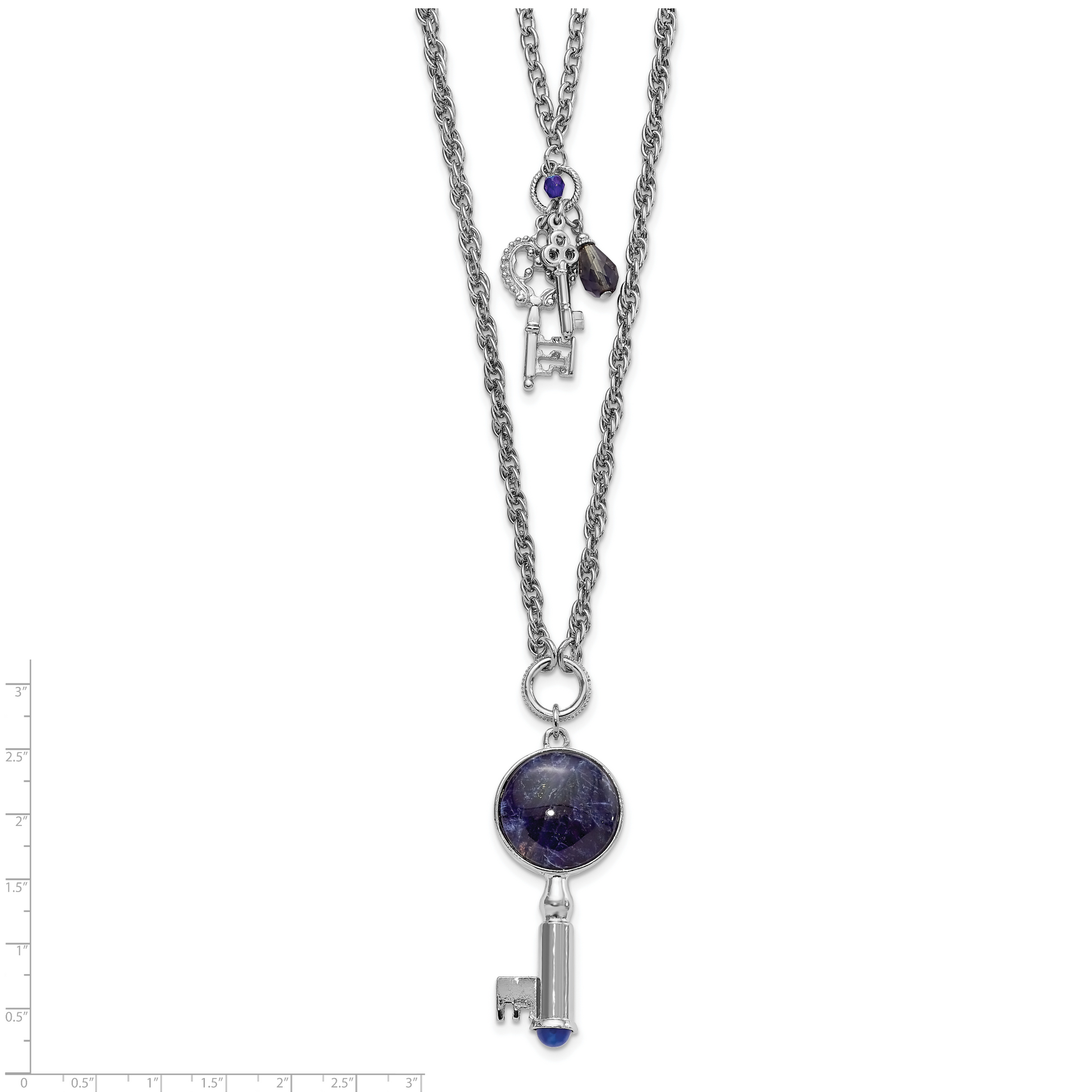Fashion 1928 Jewelry Silver-Tone Two Strand Three Key Pendants Crystal And Sodalite Accents Necklace