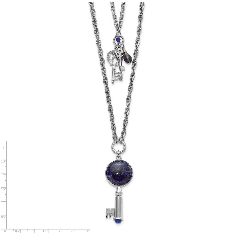 Fashion 1928 Jewelry Silver-Tone Two Strand Three Key Pendants Crystal And Sodalite Accents Necklace