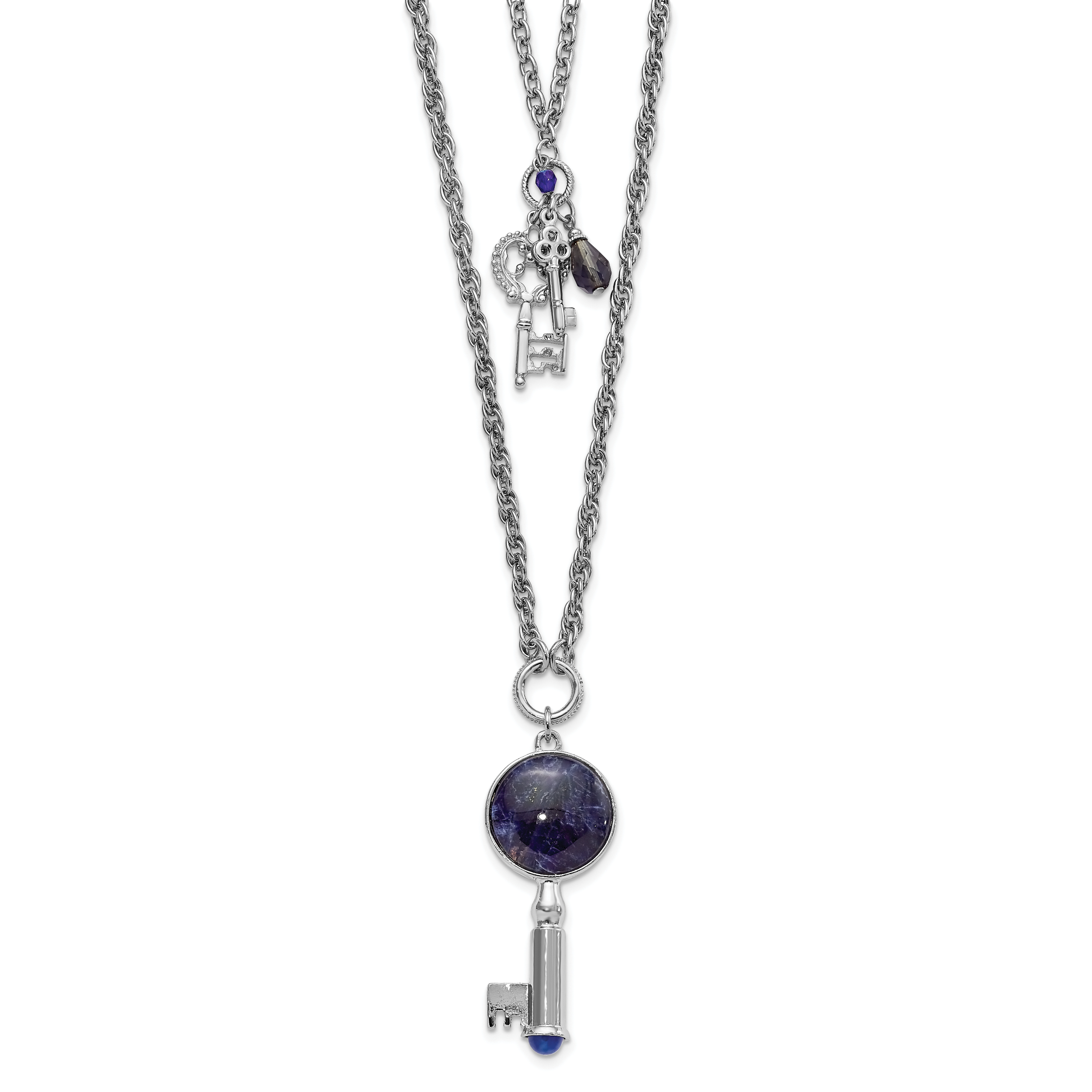 Fashion 1928 Jewelry Silver-Tone Two Strand Three Key Pendants Crystal And Sodalite Accents Necklace