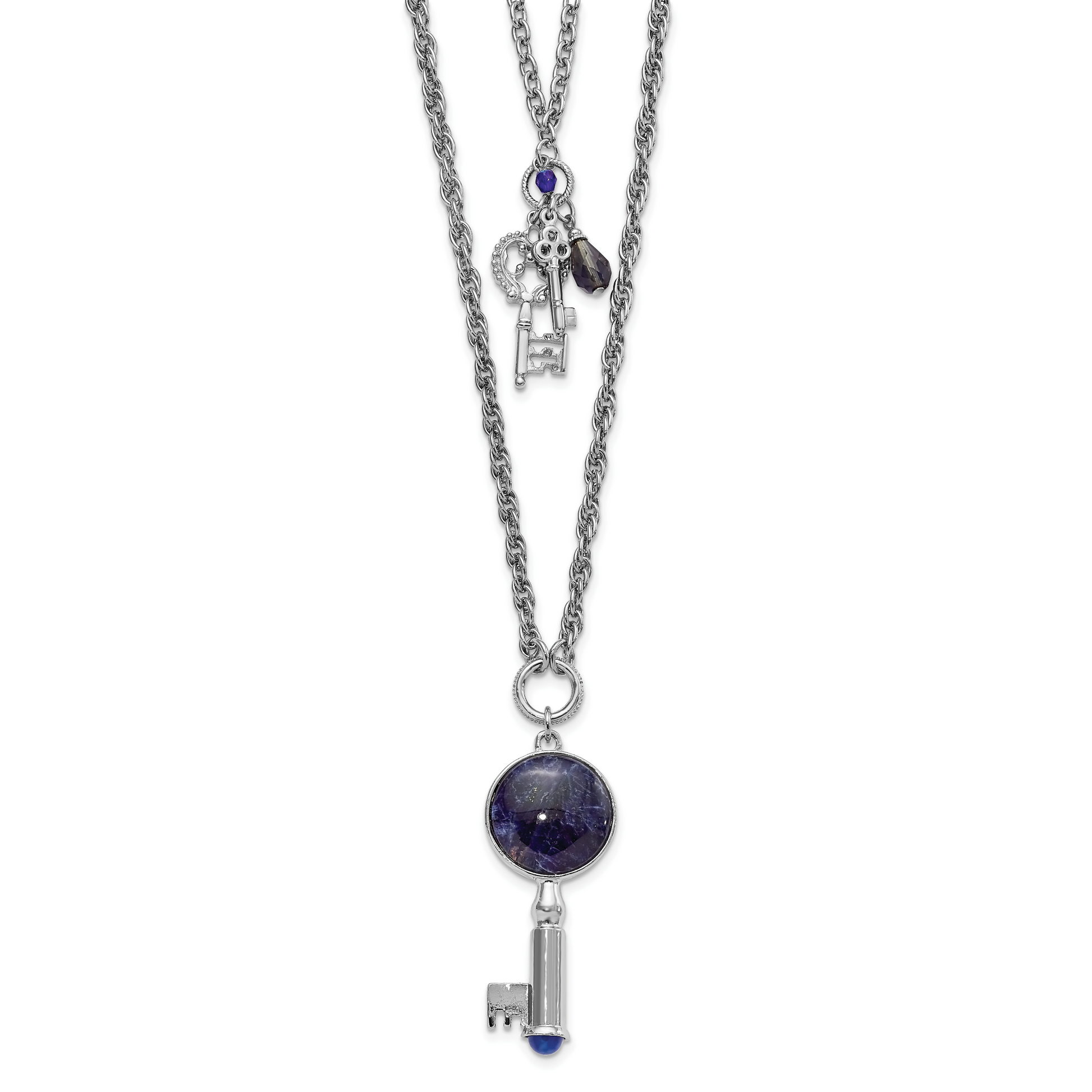 Fashion 1928 Jewelry Silver-Tone Two Strand Three Key Pendants Crystal And Sodalite Accents Necklace
