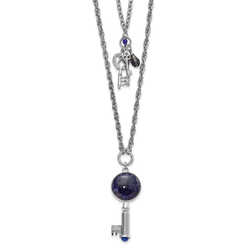 Fashion 1928 Jewelry Silver-Tone Two Strand Three Key Pendants Crystal And Sodalite Accents Necklace