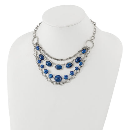 Fashion 1928 Jewelry Silver-Tone Textured Link Blue Glass Beads Graduated Four Row 16 Inch Necklace With 3 Extension