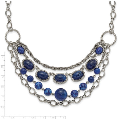 Fashion 1928 Jewelry Silver-Tone Textured Link Blue Glass Beads Graduated Four Row 16 Inch Necklace With 3 Extension