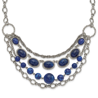 Fashion 1928 Jewelry Silver-Tone Textured Link Blue Glass Beads Graduated Four Row 16 Inch Necklace With 3 Extension