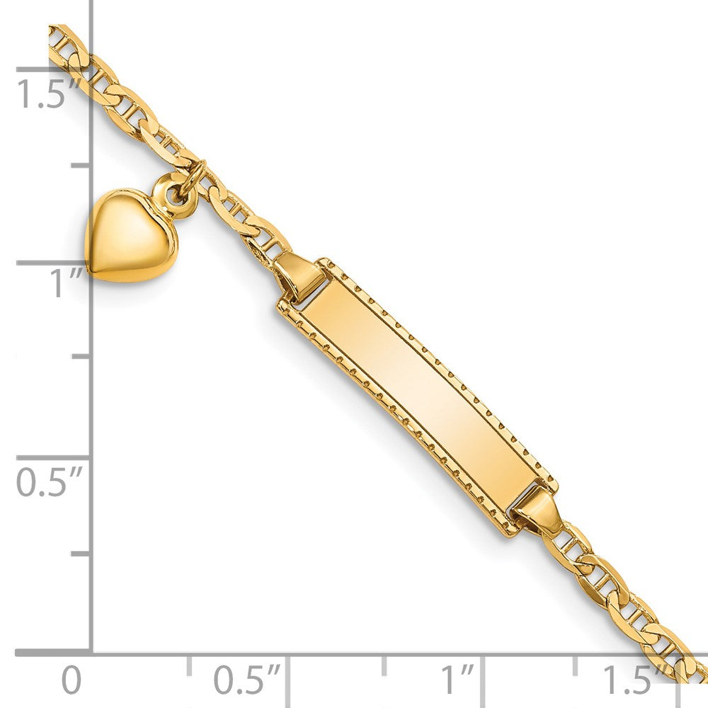 6 Inch 14K Children'S Heart Dangle Anchor Link Id Bracelet