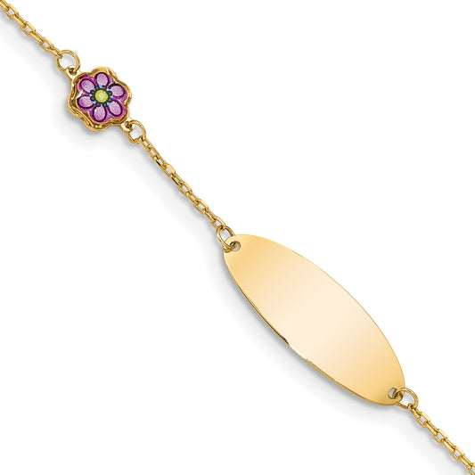 5.5 Inch 14K Children'S Enamel Flower W/.5In Ext. Id Bracelet