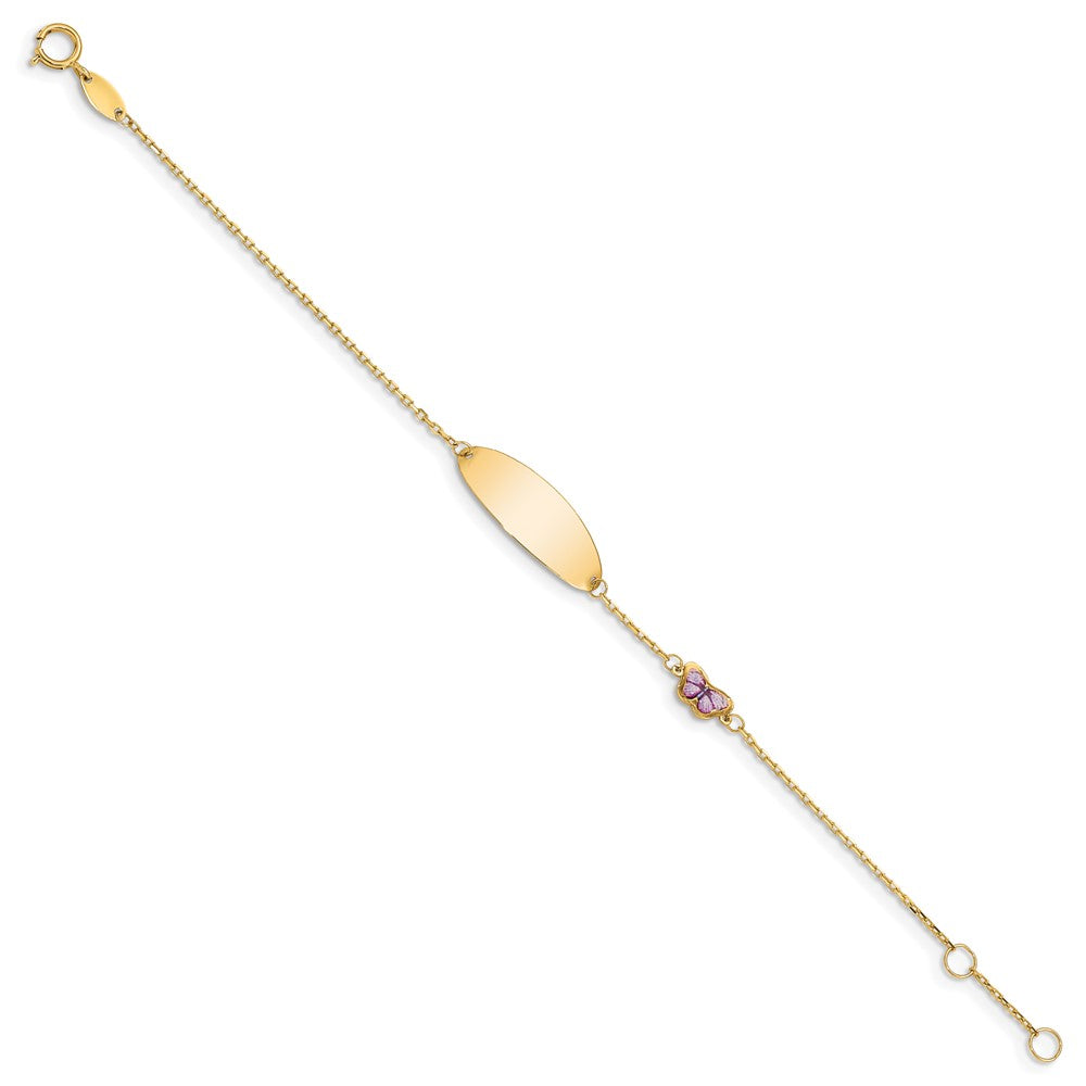 5.5 Inch 14K Children'S Enamel Butterfly W/.5In Ext. Id Bracelet