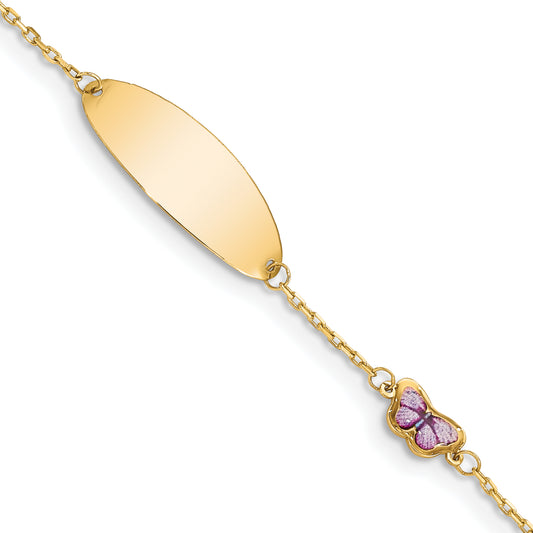5.5 Inch 14K Children'S Enamel Butterfly W/.5In Ext. Id Bracelet