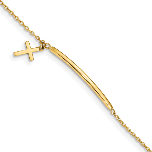 5.5 Inch 14K Children'S Polished Dangle Cross W/.5In Ext. Bracelet