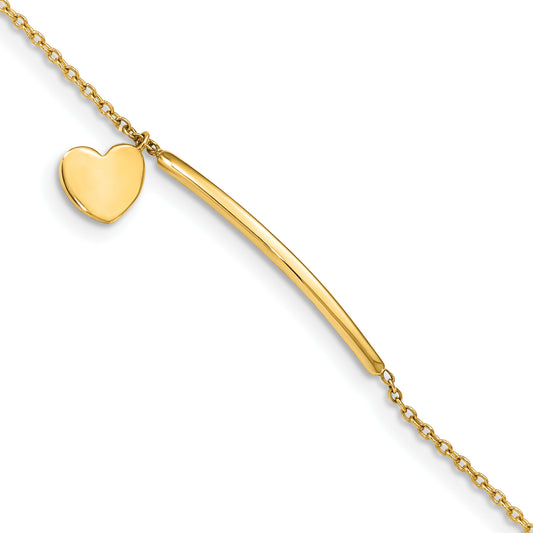 5.5 Inch 14K Children'S Polished Heart Dangle W/.5In Ext. Bracelet