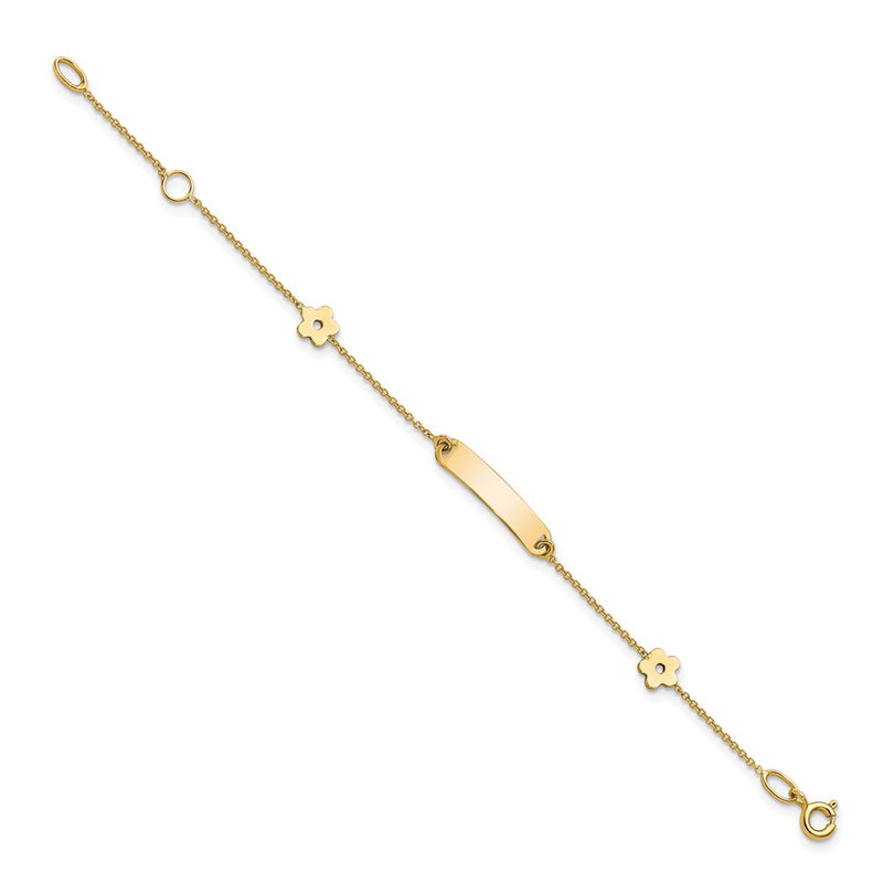 5.5 Inch 14K Polished Id With Flower Childrens Bracelet