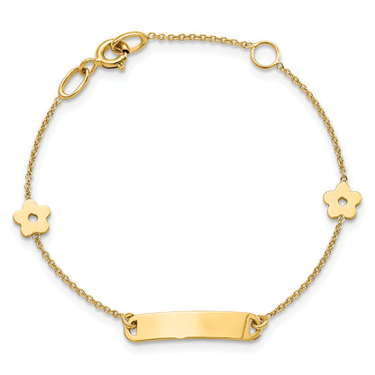5.5 Inch 14K Polished Id With Flower Childrens Bracelet