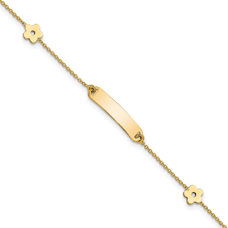 5.5 Inch 14K Polished Id With Flower Childrens Bracelet