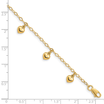 6 Inch 14K Child'S Puffed Heart Charm Bracelet