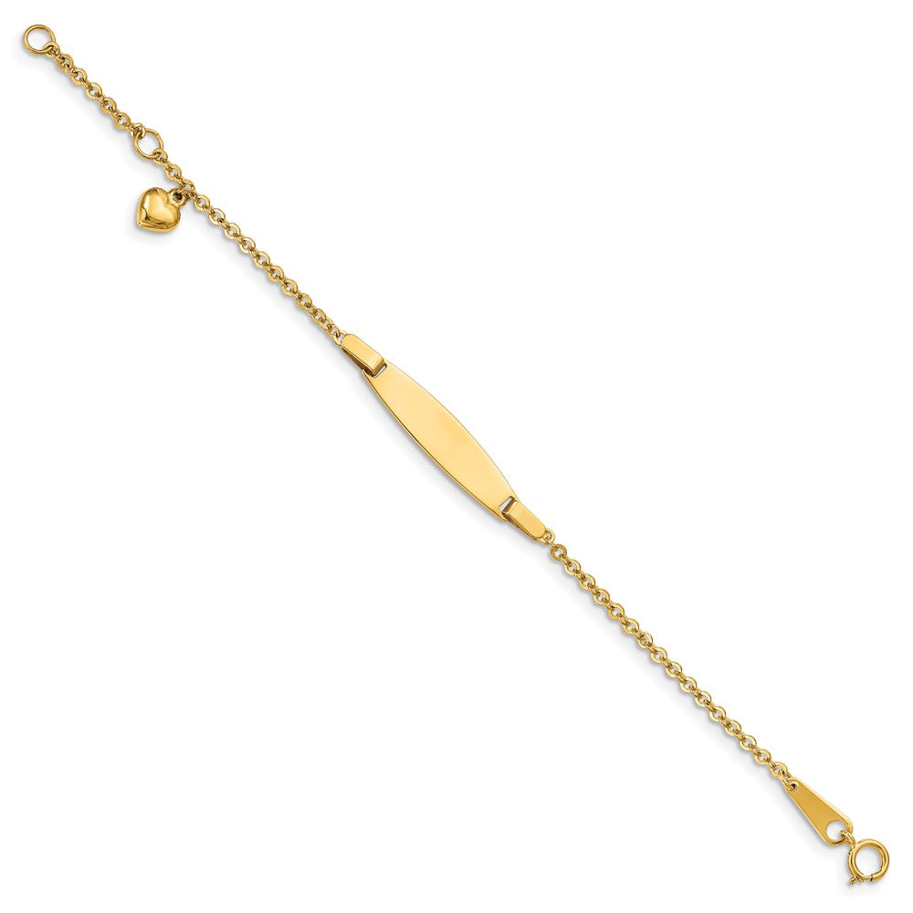 4.5 Inch 14K Polished W/ Dangling Heart W/.5In Ext. Baby Id Bracelet