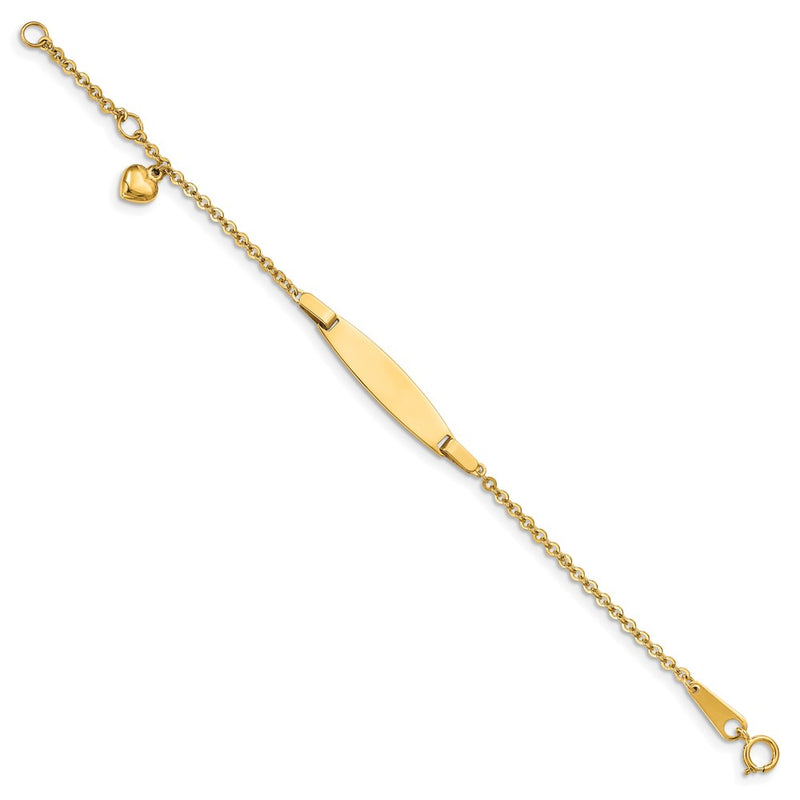 4.5 Inch 14K Polished W/ Dangling Heart W/.5In Ext. Baby Id Bracelet