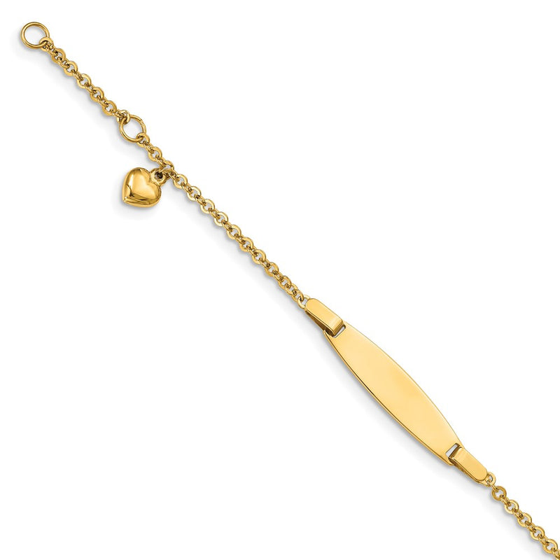 4.5 Inch 14K Polished W/ Dangling Heart W/.5In Ext. Baby Id Bracelet