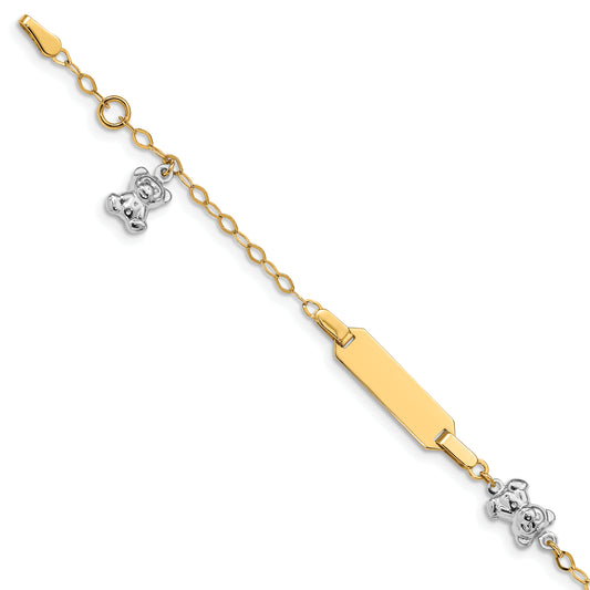 5.5 Inch 14K Two-Tone Children'S Polished Teddy Bearw/.5In Ext. Id Bracelet