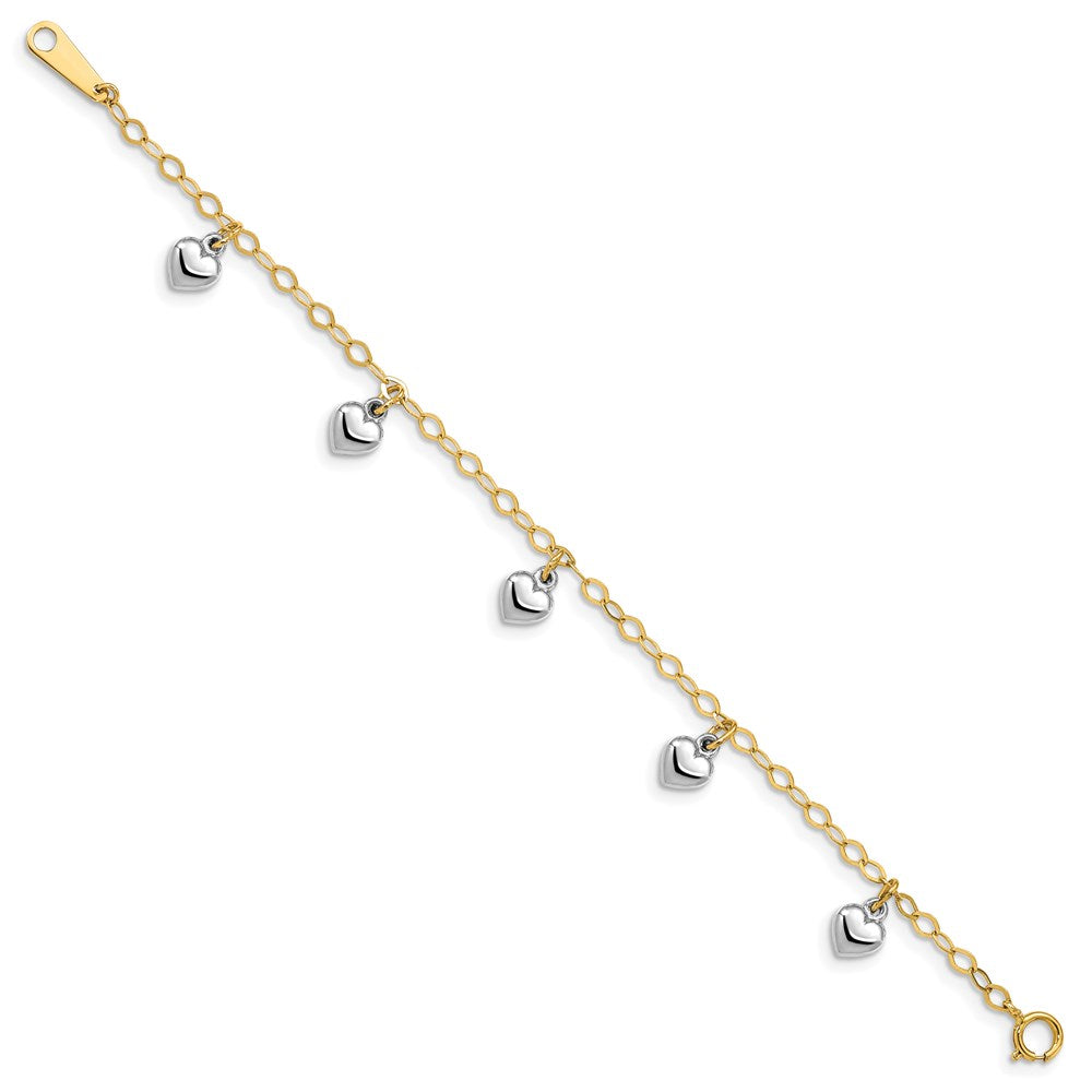 5.5 Inch 14K Two-Tone Polished Dangle Heart Baby Bracelet