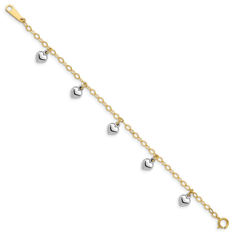 5.5 Inch 14K Two-Tone Polished Dangle Heart Baby Bracelet