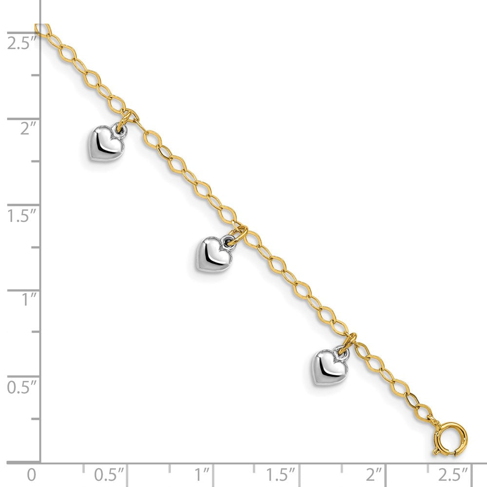 5.5 Inch 14K Two-Tone Polished Dangle Heart Baby Bracelet