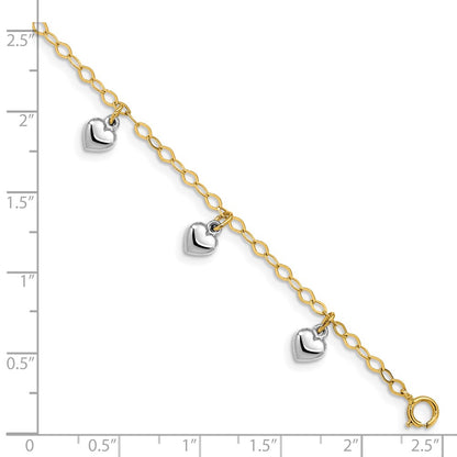 5.5 Inch 14K Two-Tone Polished Dangle Heart Baby Bracelet