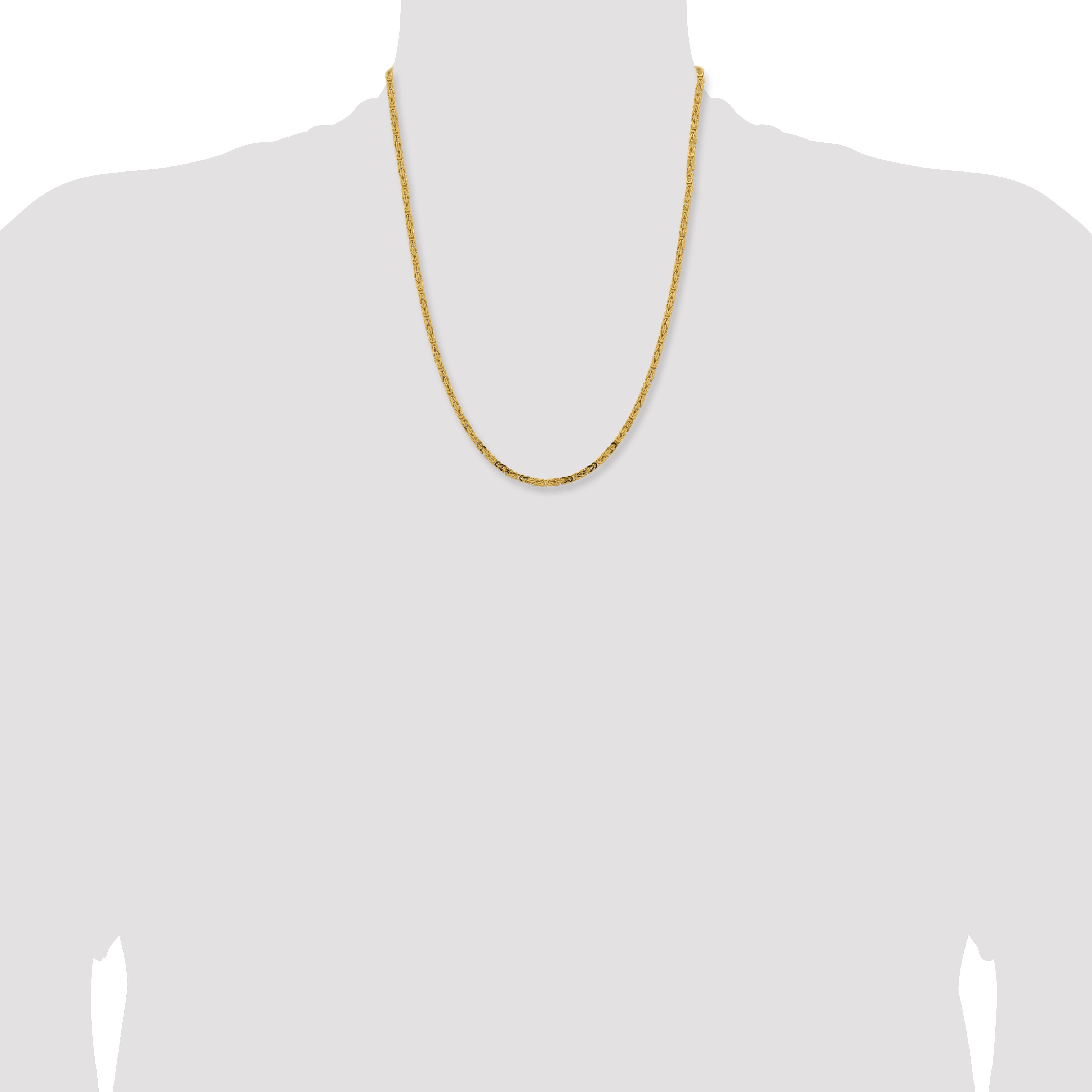 14K Yellow Gold 22 inch 2.5mm Byzantine with Lobster Clasp Chain Necklace