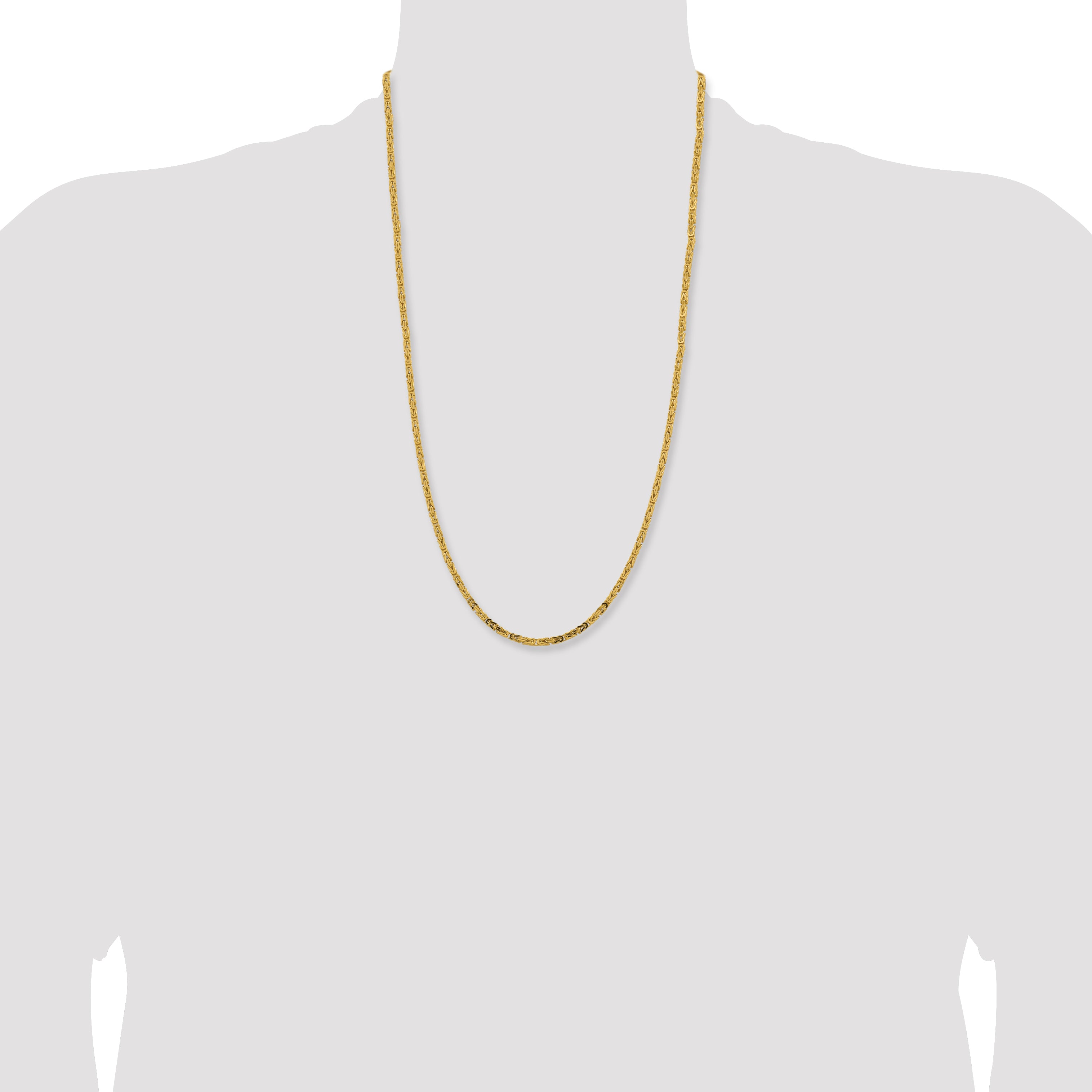 14K Yellow Gold 26 inch 2.5mm Byzantine with Lobster Clasp Chain Necklace