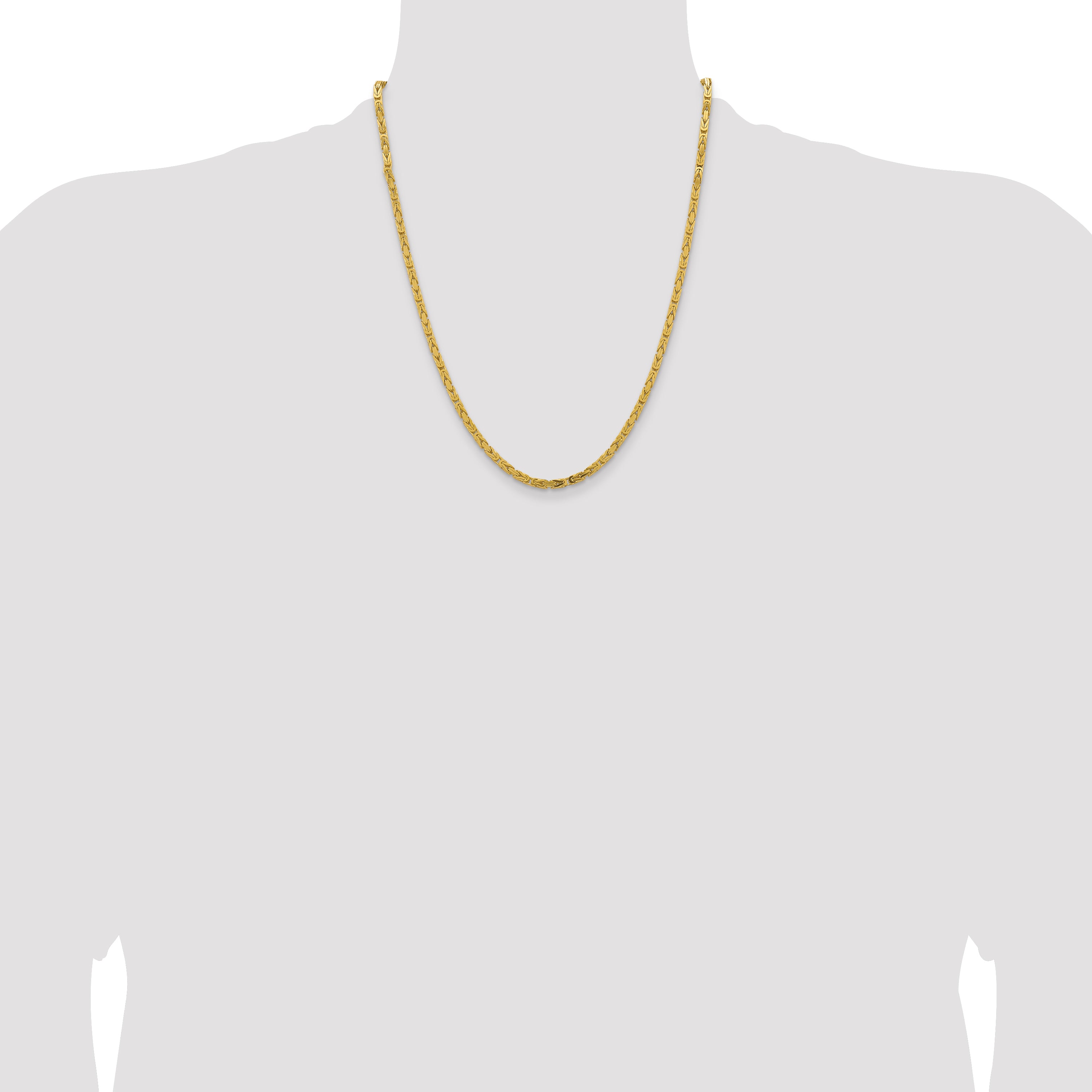 14K Yellow Gold 22 inch 3.25mm Byzantine with Lobster Clasp Chain Necklace