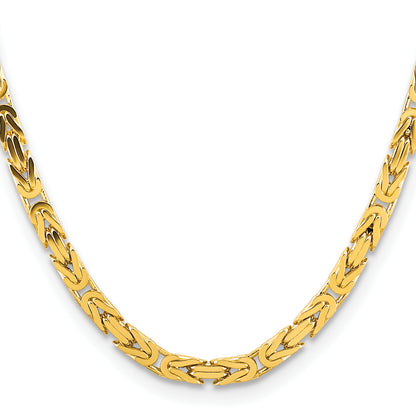 14K Yellow Gold 24 Inch 5.25mm Byzantine With Lobster Clasp Chain