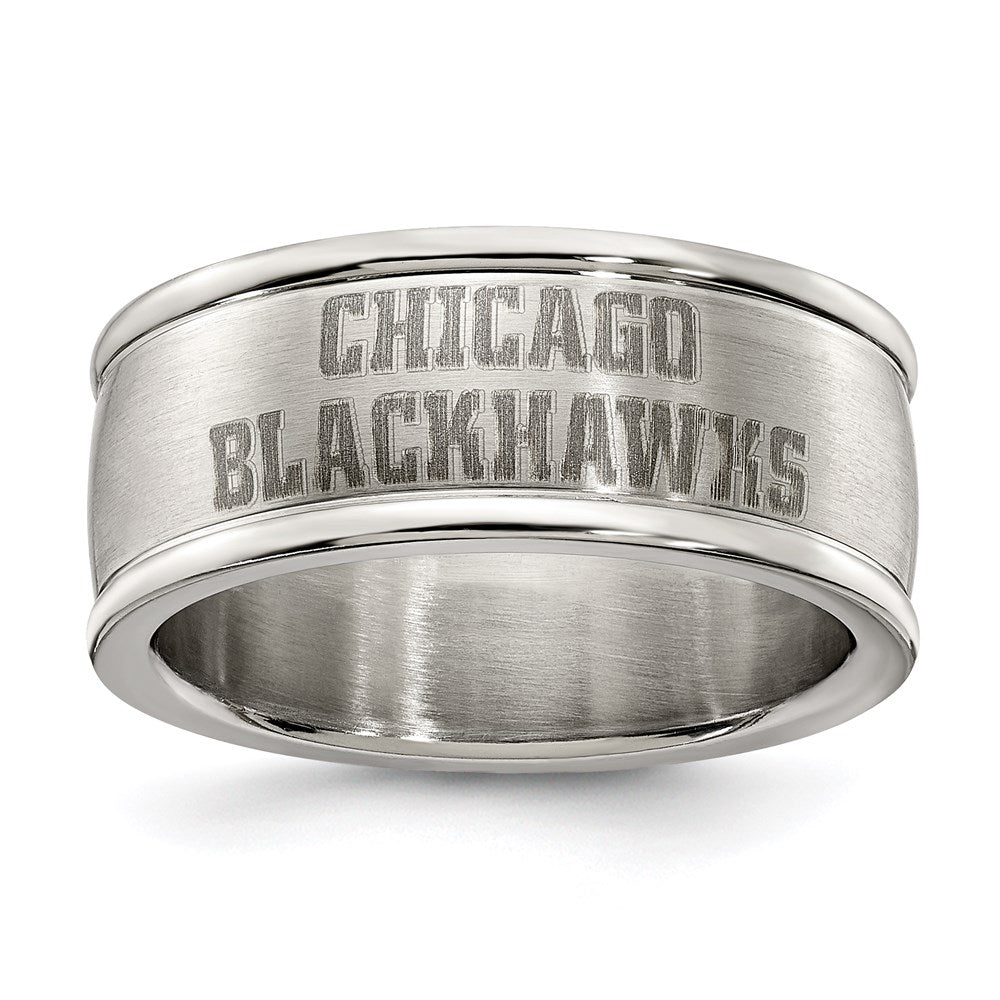 Stainless Steel Chicago Blackhawks Logo Band Ring Size 6