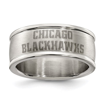 Stainless Steel Chicago Blackhawks Logo Band Ring Size 6
