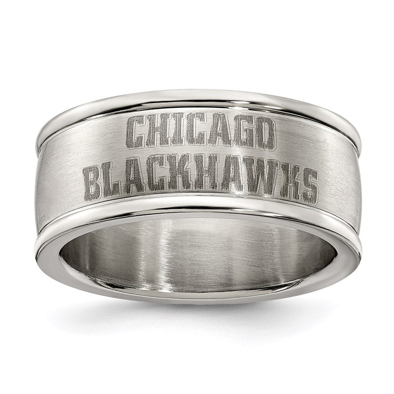 Stainless Steel Chicago Blackhawks Logo Band Ring Size 6