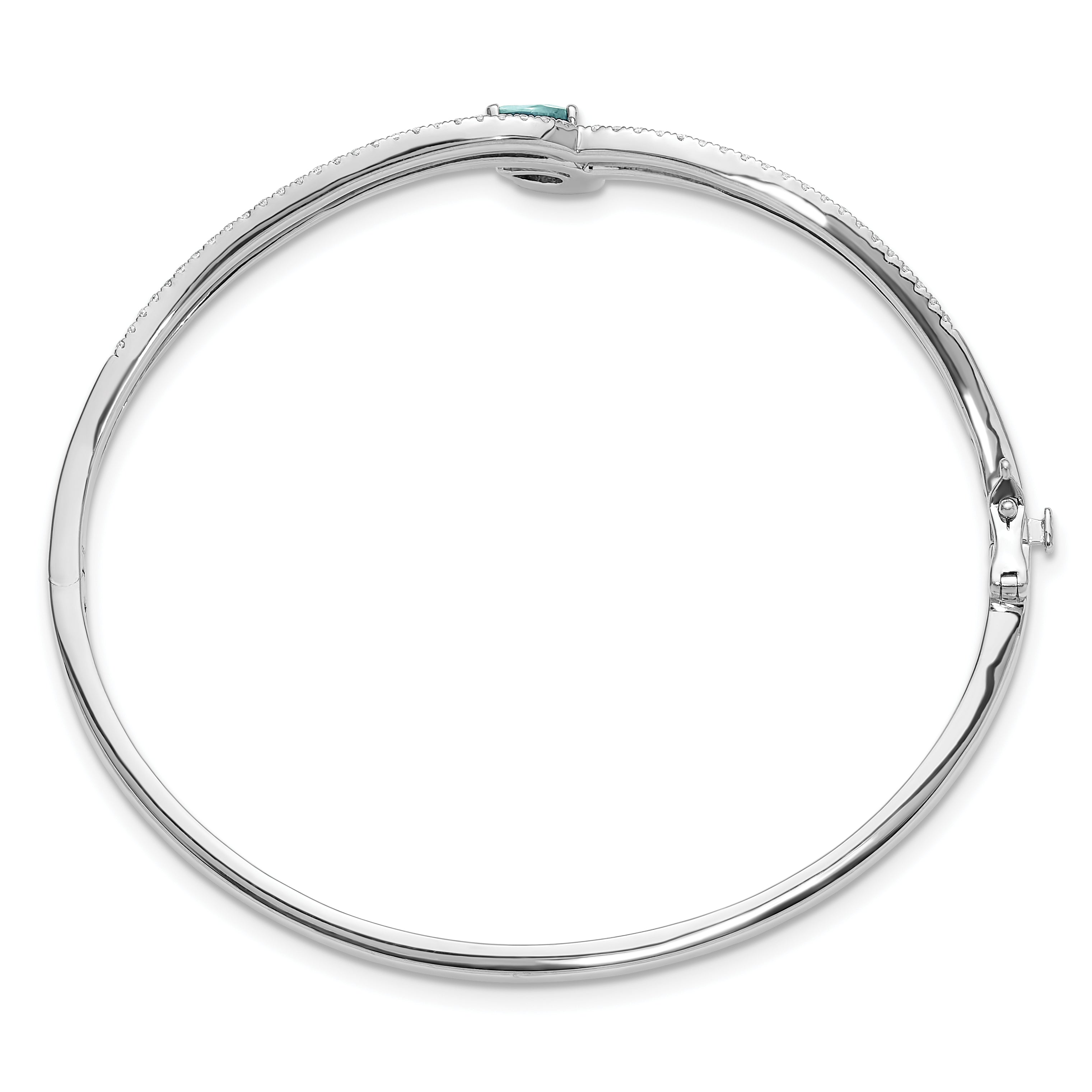 Pure Serenity 14k White Gold 3/4 Ct. Lab Grown Diamond VS/SI+ G+ and Pear Lab Created Paraiba Bangle Bracelet