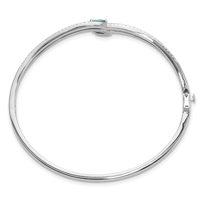 Pure Serenity 14k White Gold 3/4 Ct. Lab Grown Diamond VS/SI+ G+ and Pear Lab Created Paraiba Bangle Bracelet