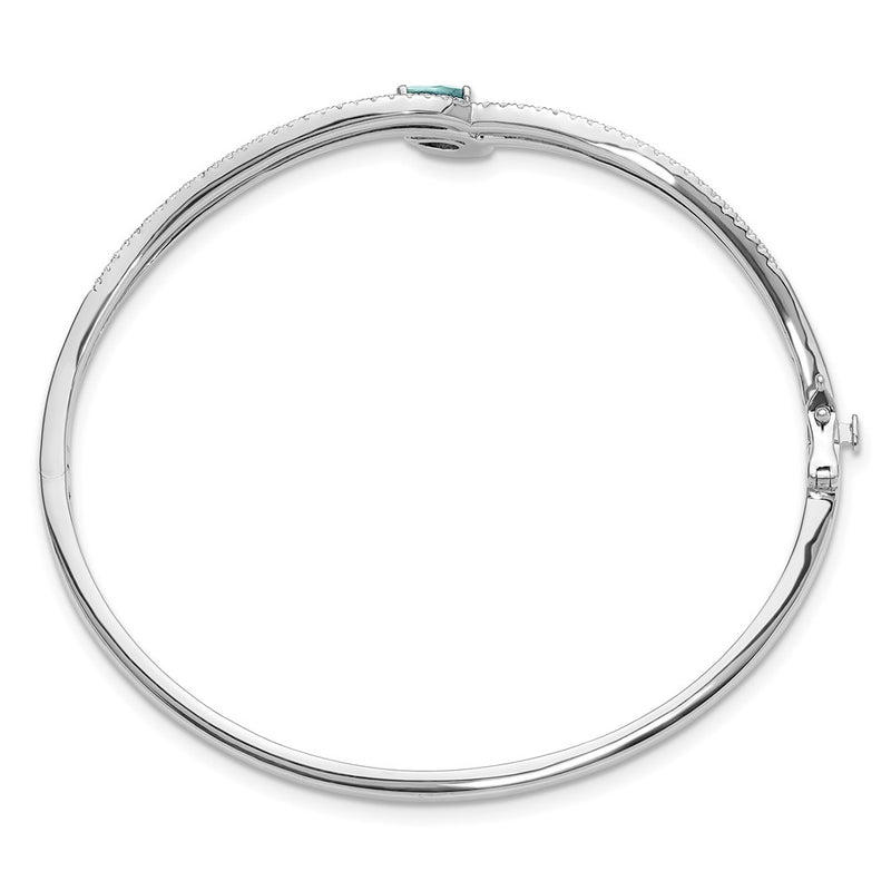 Pure Serenity 14k White Gold 3/4 Ct. Lab Grown Diamond VS/SI+ G+ and Pear Lab Created Paraiba Bangle Bracelet