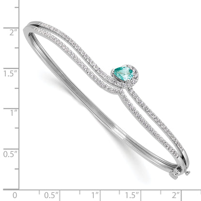 Pure Serenity 14k White Gold 3/4 Ct. Lab Grown Diamond VS/SI+ G+ and Pear Lab Created Paraiba Bangle Bracelet