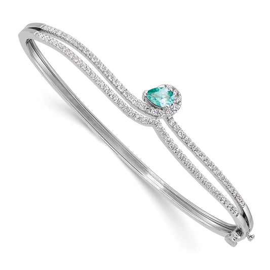 Pure Serenity 14k White Gold 3/4 Ct. Lab Grown Diamond VS/SI+ G+ and Pear Lab Created Paraiba Bangle Bracelet
