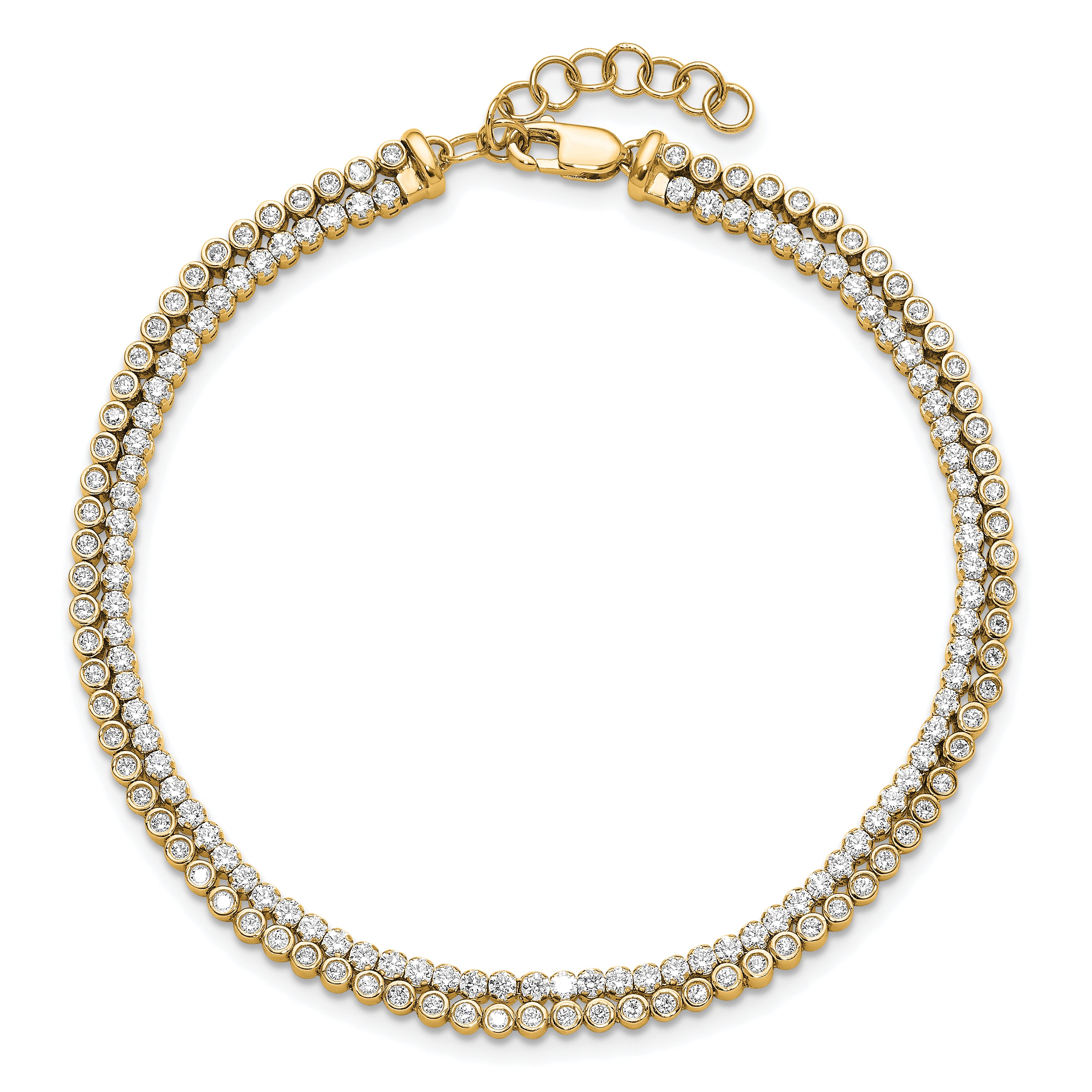 14K Yellow Gold True Origin 2 7/8 Carat Lab Grown Diamond Vs+ F+ Double Row 7 Inch Bracelet With A 1 Extension