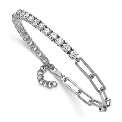 14k White Gold 3 3/4 Ct. Lab Grown Diamond VS/SI+ G+ Half Paperclip 7 inch with an 1 inch exension Bracelet