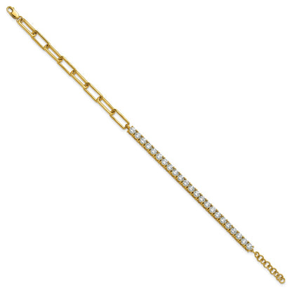 14k Yellow Gold 3 3/4 Ct. Lab Grown Diamond VS/SI+ G+ Half Paperclip 7 inch with an 1 inch exension Bracelet
