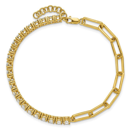 14k Yellow Gold 3 3/4 Ct. Lab Grown Diamond VS/SI+ G+ Half Paperclip 7 inch with an 1 inch exension Bracelet