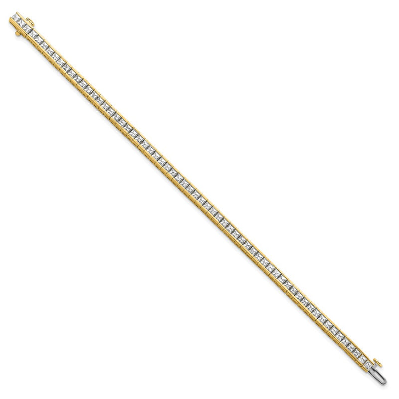 14K Yellow Gold 7 Carat Lab Grown Diamond Vs+ F+ Complete Princess Bezel Set Tennis Bracelet