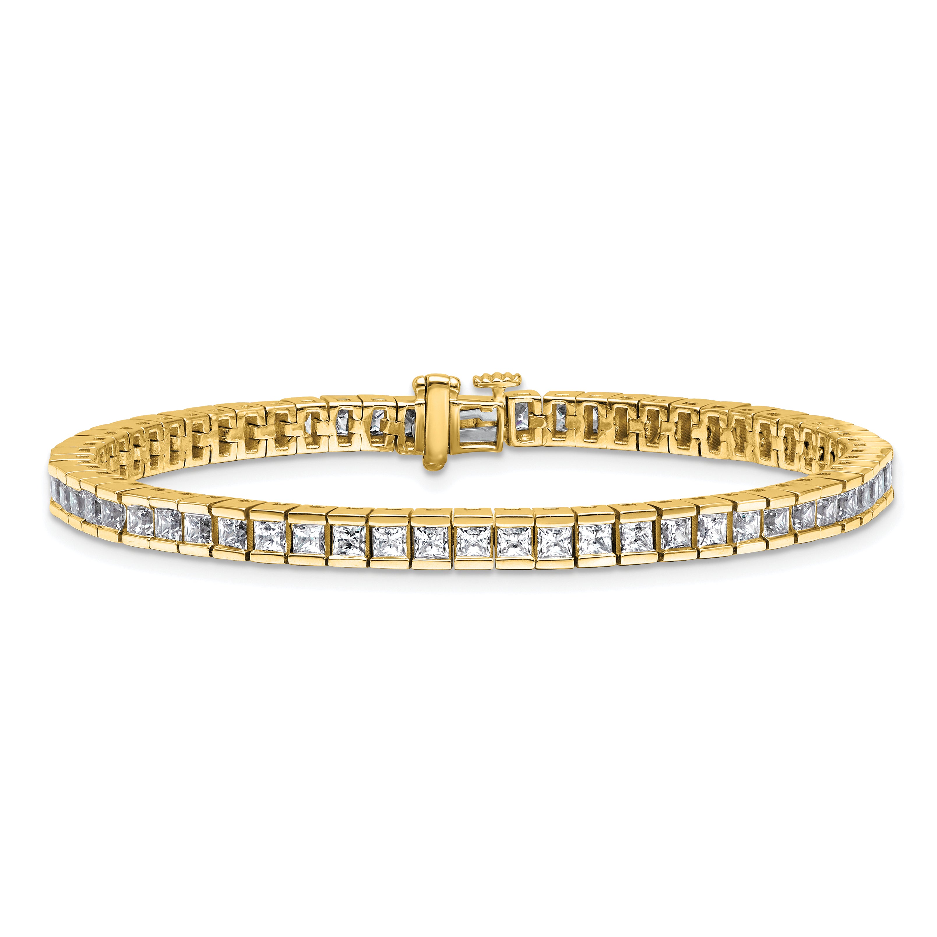 14k Yellow Gold 7 Ct. Lab Grown Diamond VS/SI+ G+ Princess Tennis Bracelet