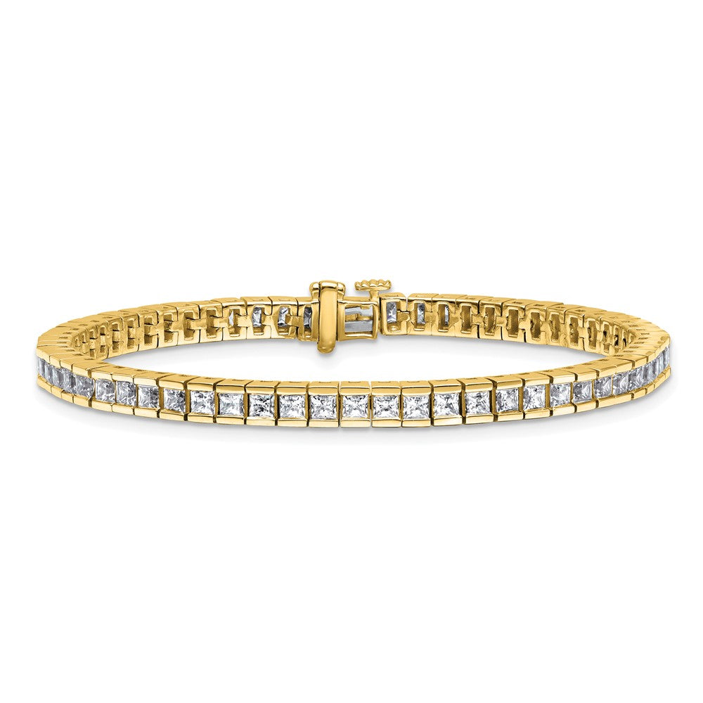 14K Yellow Gold 7 Carat Lab Grown Diamond Vs+ F+ Complete Princess Bezel Set Tennis Bracelet