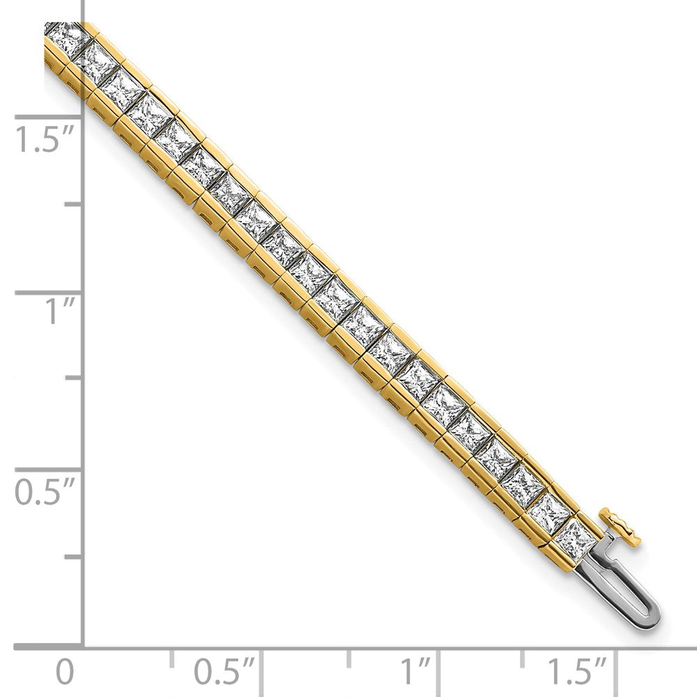 14K Yellow Gold 7 Carat Lab Grown Diamond Vs+ F+ Complete Princess Bezel Set Tennis Bracelet