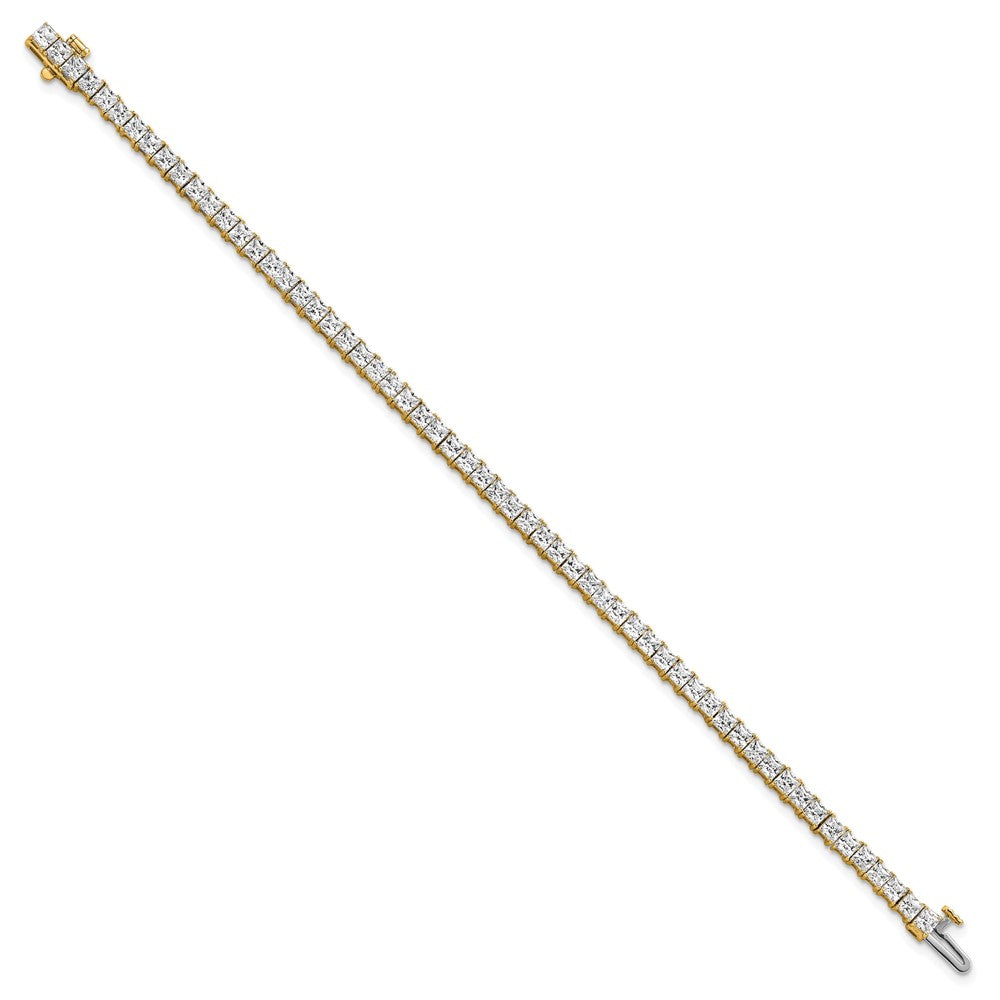 14K Yellow Gold 7 Carat Lab Grown Diamond Vs+ F+ Complete Princess Prong Set Tennis Bracelet
