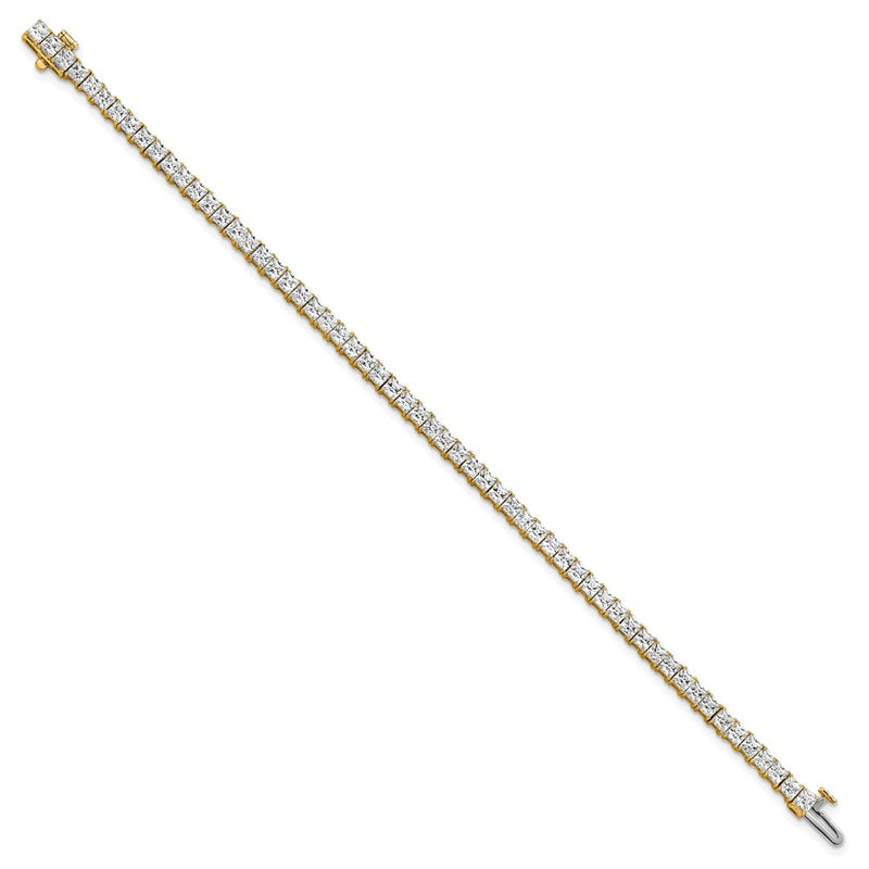 14K Yellow Gold 7 Carat Lab Grown Diamond Vs+ F+ Complete Princess Prong Set Tennis Bracelet